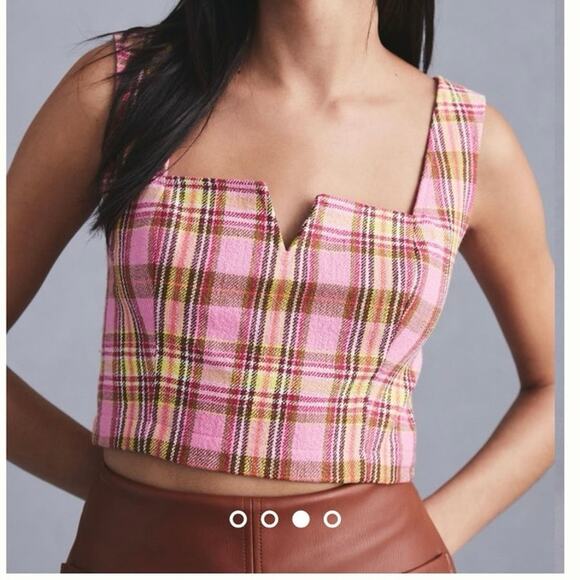 Anthropologie Maeve Structured Plaid Corset Top 6 Women’s Pink Combo OB1558426 - Picture 1 of 7